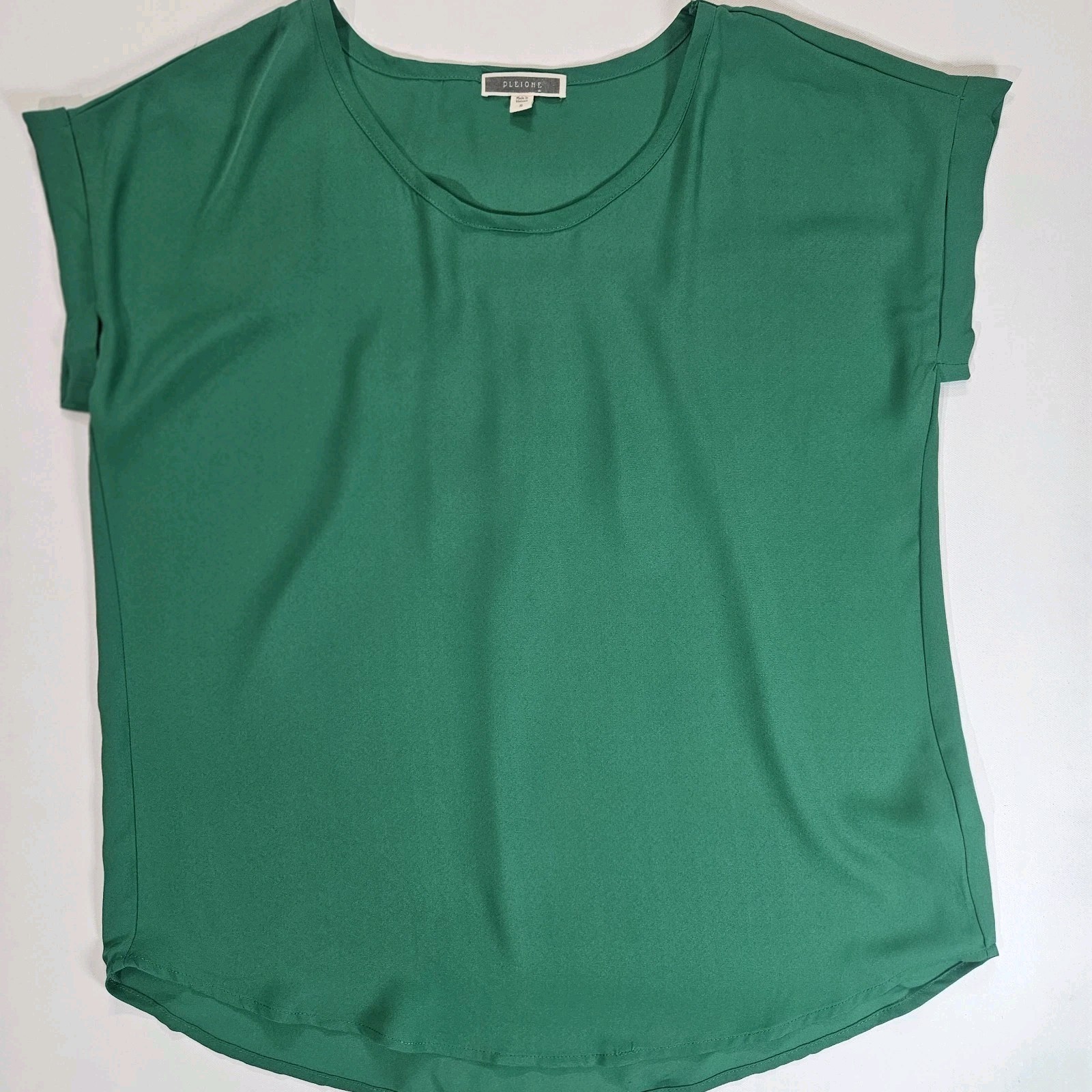Pleione Womens Blouse Small Green Pleated Back Designer Business Casual Top