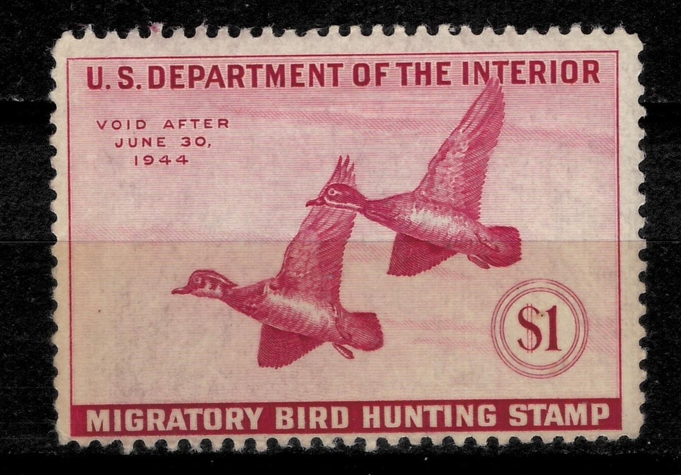 USA 1943 Duck stamp $1 ☀ Scott# RW11 ☀ MH