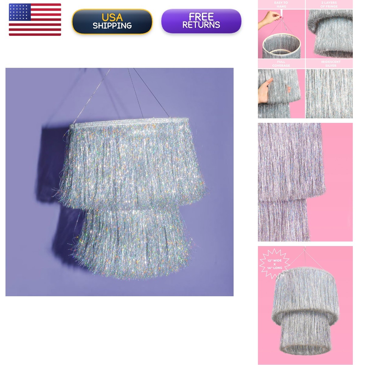 xo, Fetti Fringe Tinsel Chandelier Iridescent Silver Foil 16\ xo, Fetti Fringe Tinsel Chandelier Iridescent Silver Foil 16\