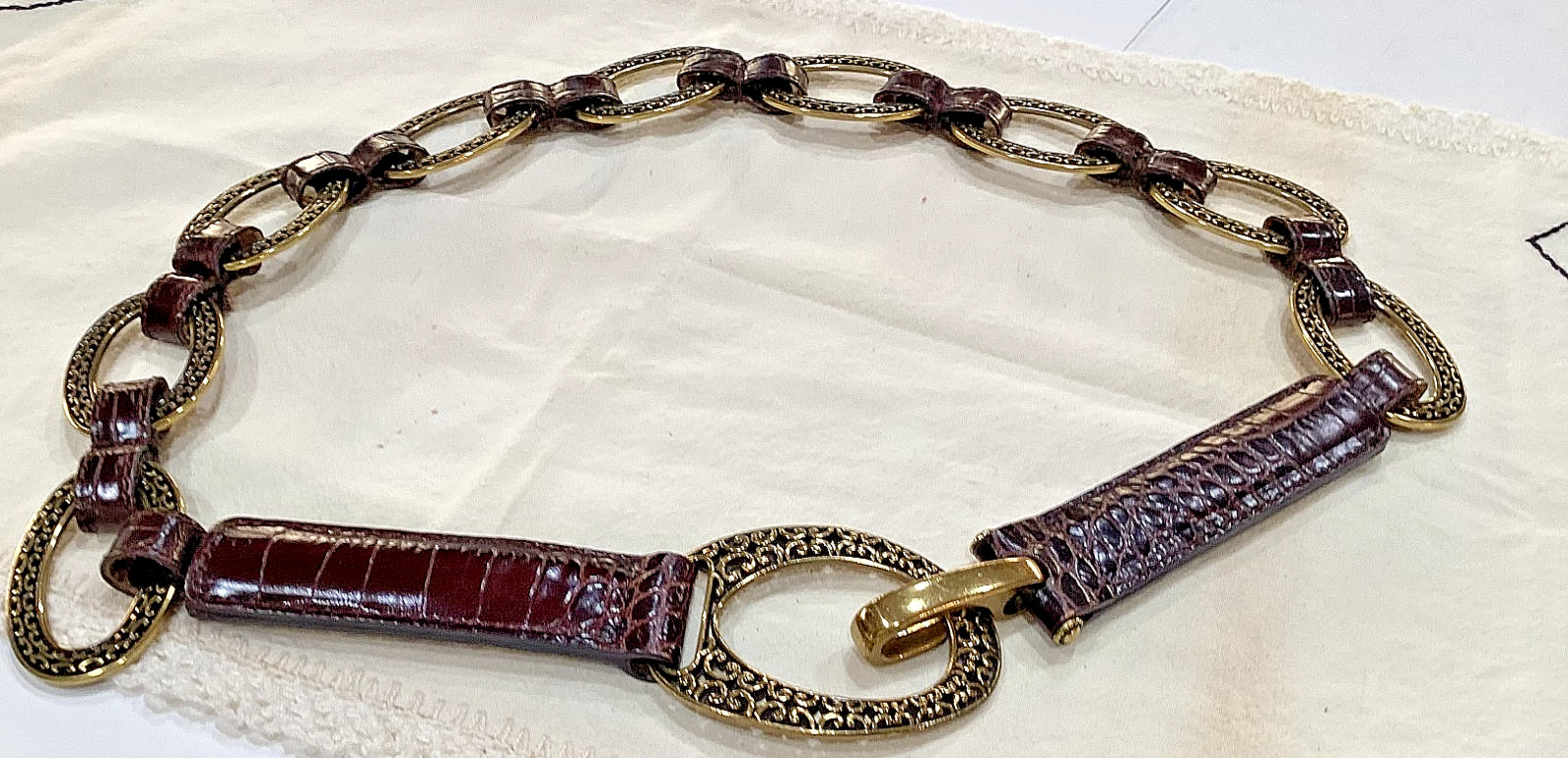 VTG Women\'s Size 34 Brighton Belt Brown Croc Goldtone Ovals 90s Y2K Cowgirl Boho VTG Women\'s Size 34 Brighton Belt Brown Croc Goldtone Ovals 90s Y2K Cowgirl Boho