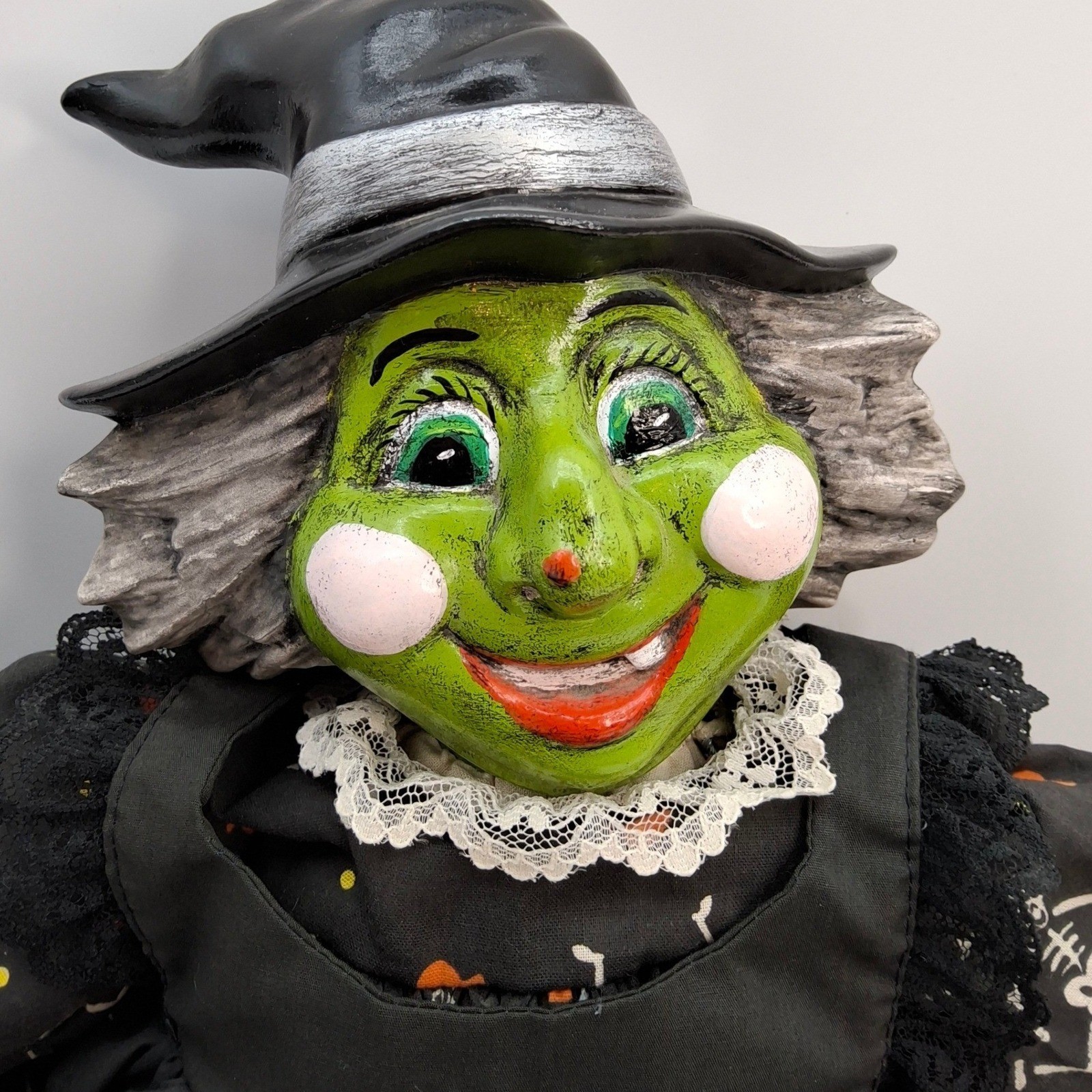 Vintage Handcrafted Ceramic & Cloth Retro Halloween Folk Art Witch Doll Custom
