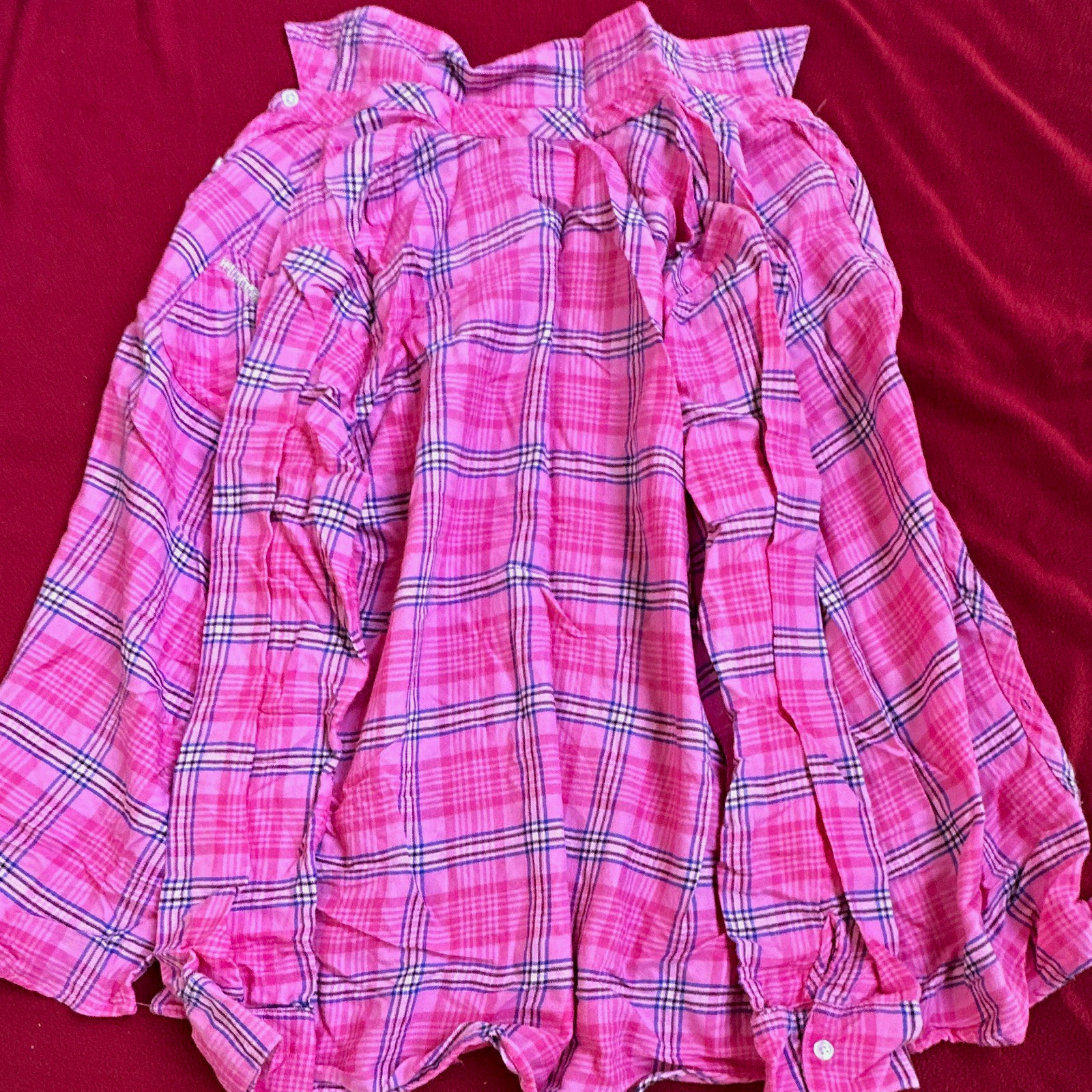 Justice Girls Pink Plaid Long Sleeve Collared Button-Up Preppy Shirt 18