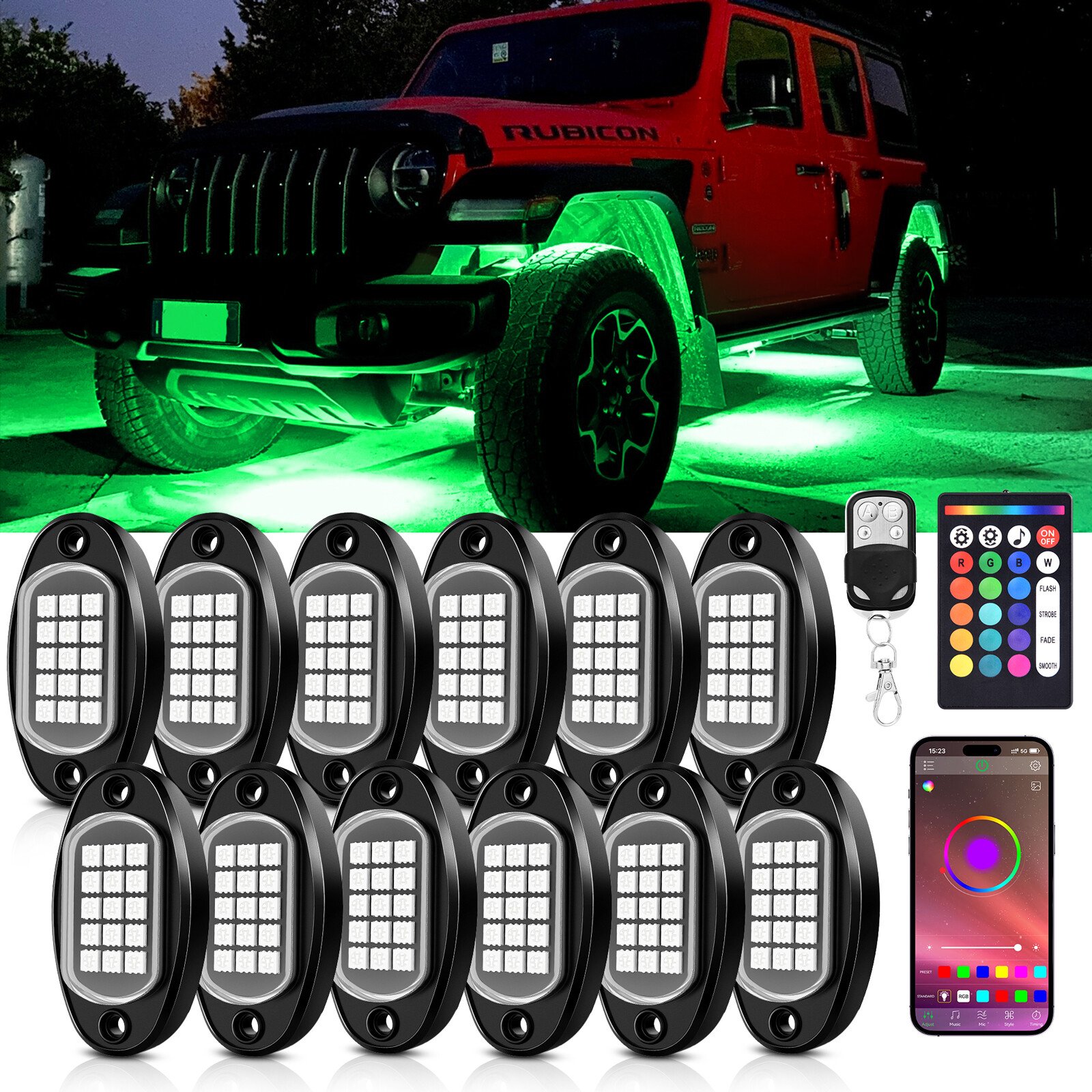 Waterproof 12 Pods RGB LED Rock Lights Underbody Underglow System Neon Lamp Kit Waterproof 12 Pods RGB LED Rock Lights Underbody Underglow System Neon Lamp Kit