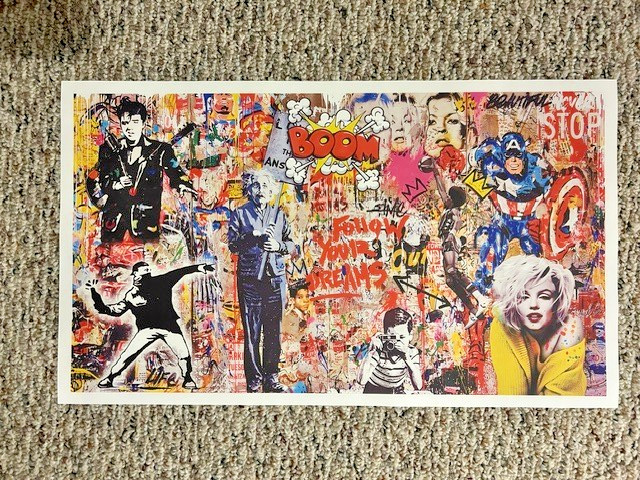 Graffiti Pop Art Banksy Brainwash Graffiti  Art Collage  24 x 12  W@W -  VIDEO