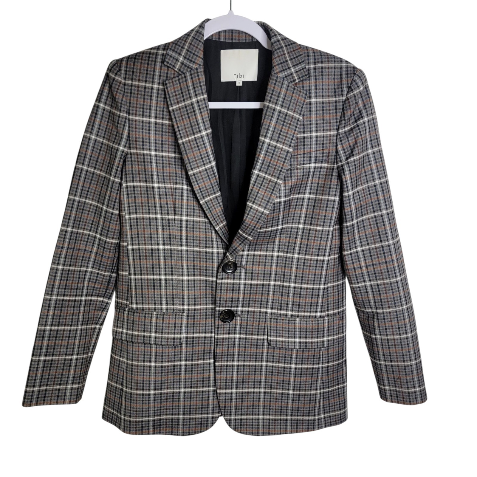Tibi Blazer Womens 0 Gabe Check Cutout Menwear Wool Oversized Career Workwear Tibi Blazer Womens 0 Gabe Check Cutout Menwear Wool Oversized Career Workwear