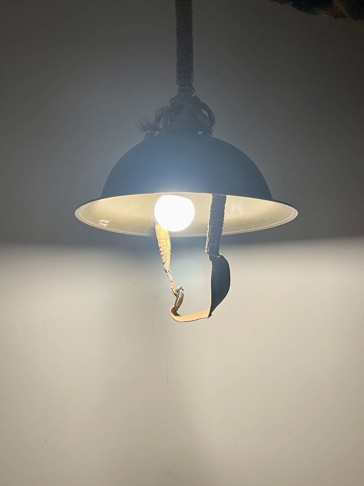 Vintage 1942 MK1 Military Helmet Lamp Repurposed Industrial Pendant Light Rope