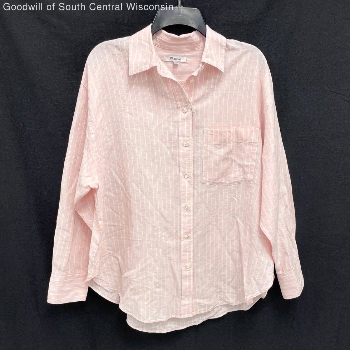 NWT Wmns MADEWELL Linen & Cotton Light Pink Striped Oversized Button Up Shirt M NWT Wmns MADEWELL Linen & Cotton Light Pink Striped Oversized Button Up Shirt M