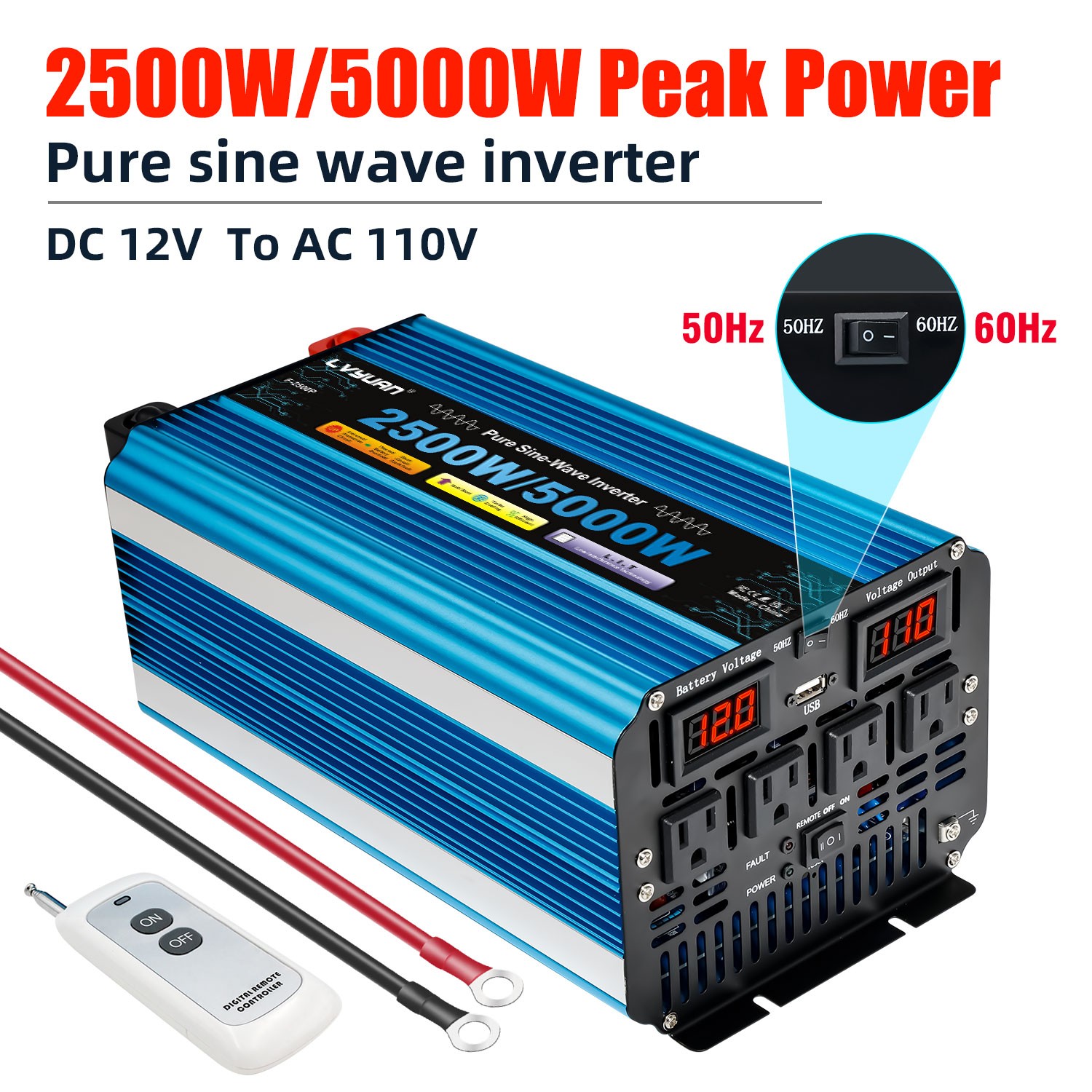 5000W/10000W 4000W/8000W Pure Sine Wave Power Inverter DC 12V to 110V Converter