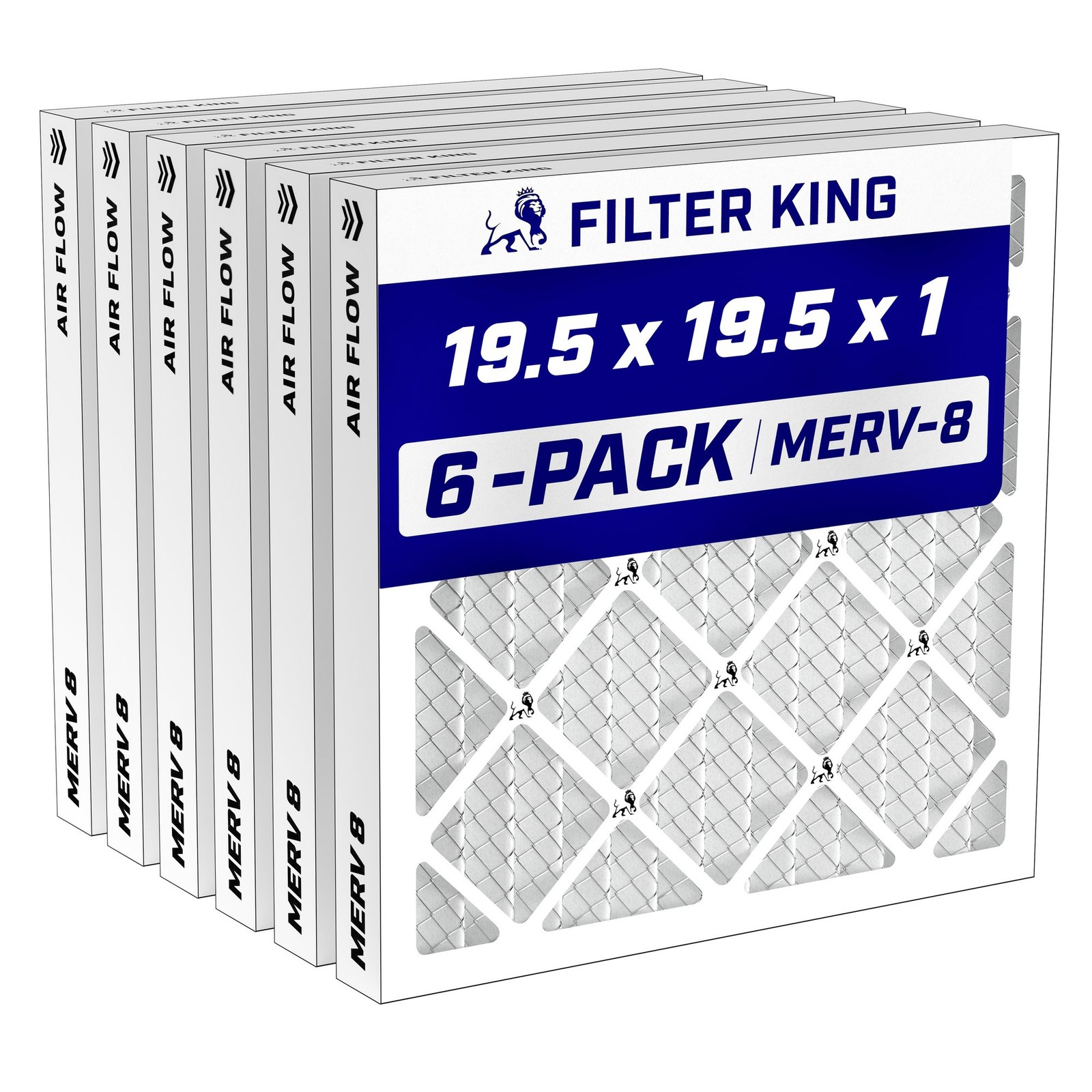 Filter King 19.5x19.5x1 Air Filter MERV 8, AC Furnace Filters (6-Pack)