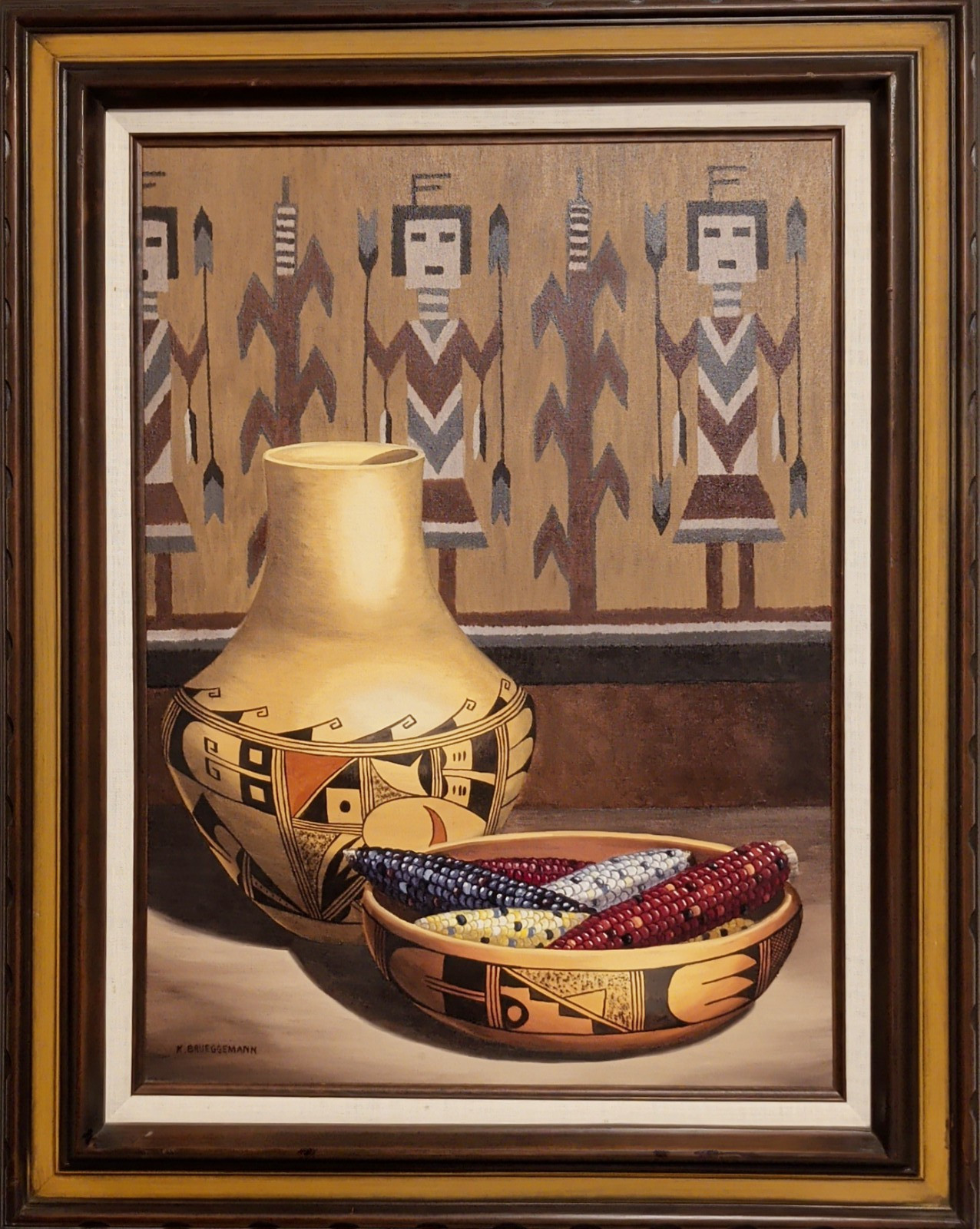 K. Brueggemann Signed Original Southwestern Pottery and Maize Painting. Framed.