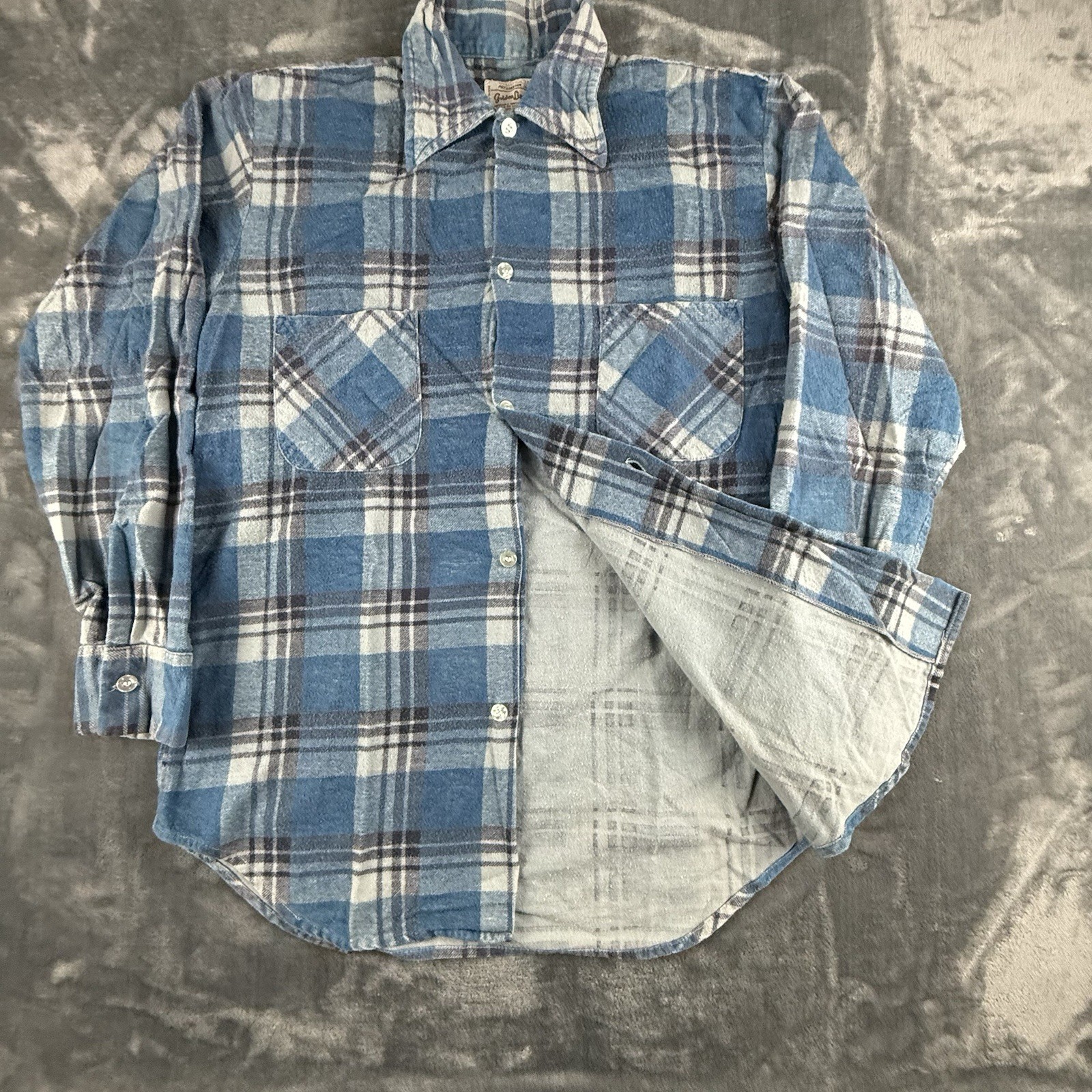 Vintage 70’s Golden Line Flannel Shirt Mens M Plaid Pre Shrunk Printed Workwear