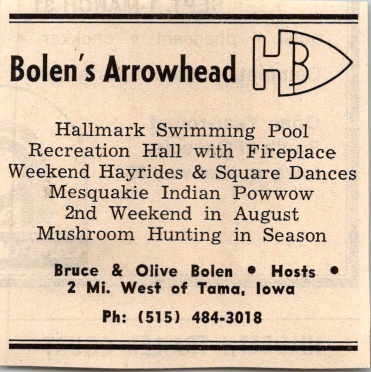 Bolen\'s Arrowhead Fireplace Bruce & Olive Bolen West Of Tama IA 1974 Ad TAK6-S54 Bolen\'s Arrowhead Fireplace Bruce & Olive Bolen West Of Tama IA 1974 Ad TAK6-S54