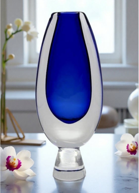 Vtg. MCM Kosta (Boda) Sommerso Cobalt Blue Glass Bud Vase by Vicke Lindstrand