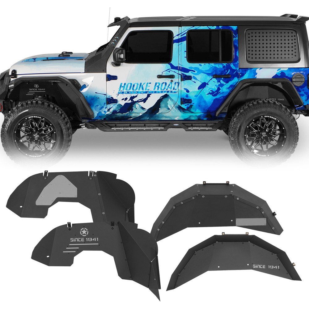 4 PCS Black Front Rear Inner Fender Liners For 2018-2026 Jeep Wrangler JL JLU