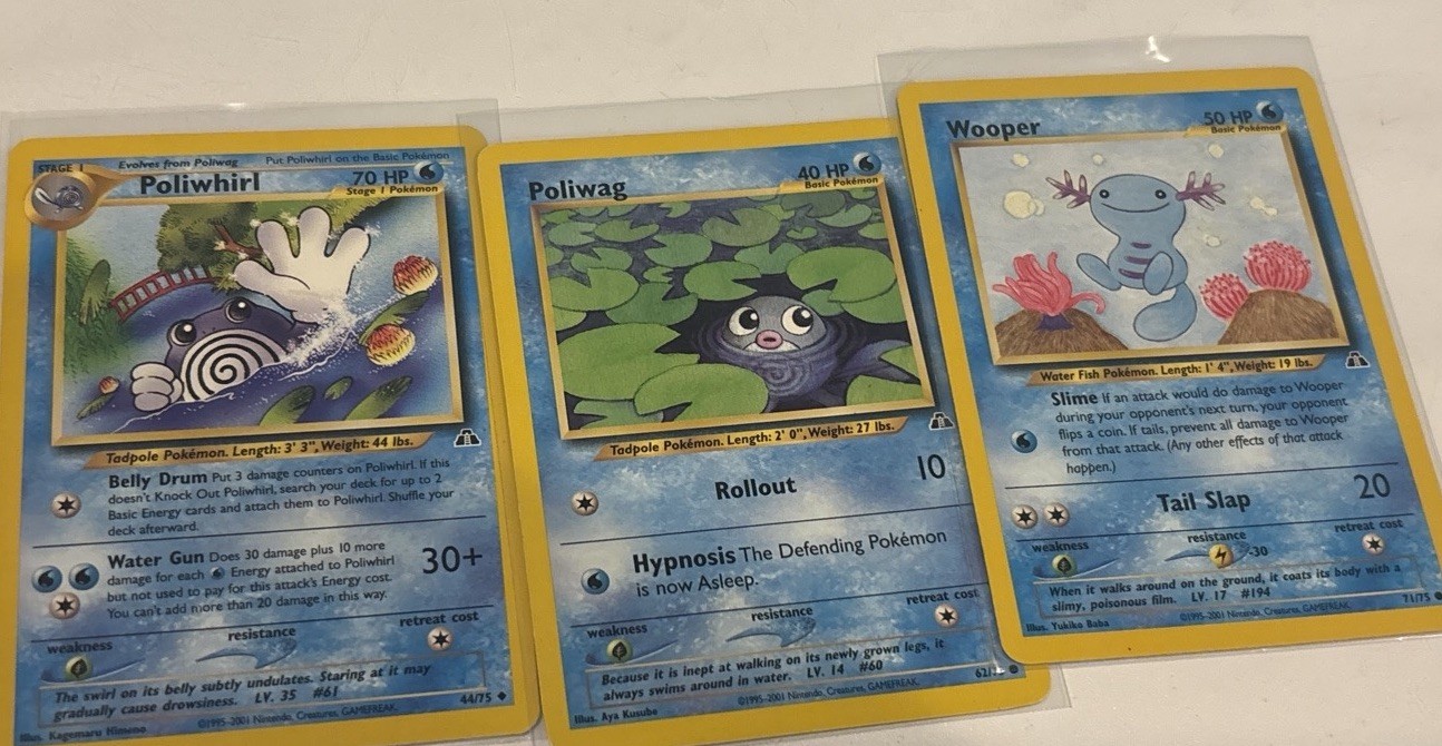 Pokémon TCG Neo Discovery Poliwhirl 44/75 Poliwag 62/75,Wooper 71/75 Pokémon TCG Neo Discovery Poliwhirl 44/75 Poliwag 62/75,Wooper 71/75