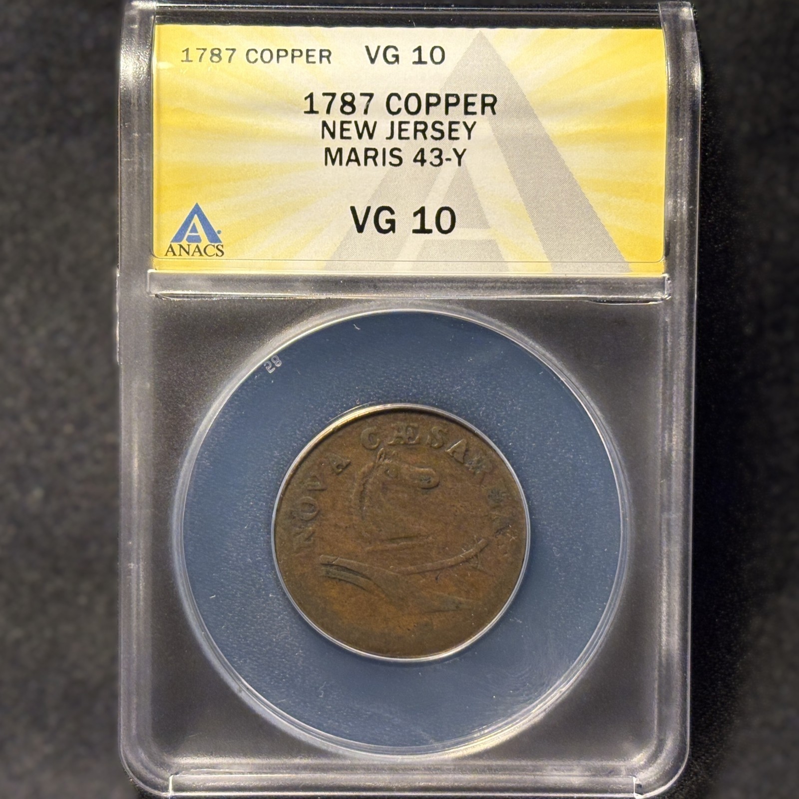 1787 New Jersey Copper Maris 43-Y Bulbous Nose R4 Colonial ANACS VG 10
