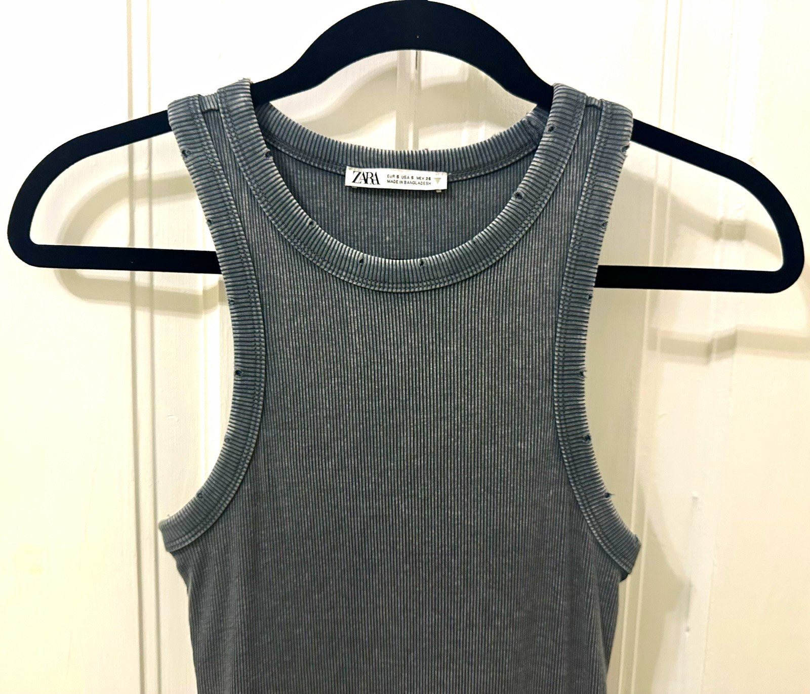 ZARA Gray Ribbed Sleeveless Round Neck Long Bodycon Dress Cotton Blend S