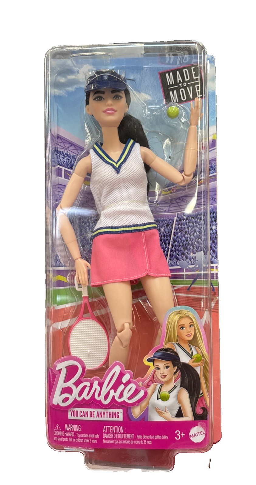 Barbie Doll Made To Move Tennis Player and Accessories With Racket & Ball New