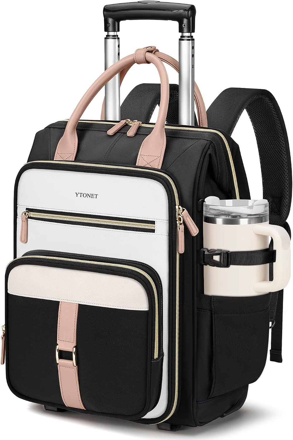 Rolling Backpack for Women, 15.6 Inch Travel Backpack with Wheels, Stylish Rolli