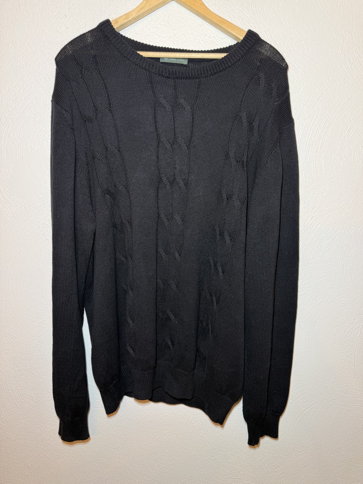 Lyle & Scott Sweater Men\'s Large Black100% Cotton Cable Knit Crewneck