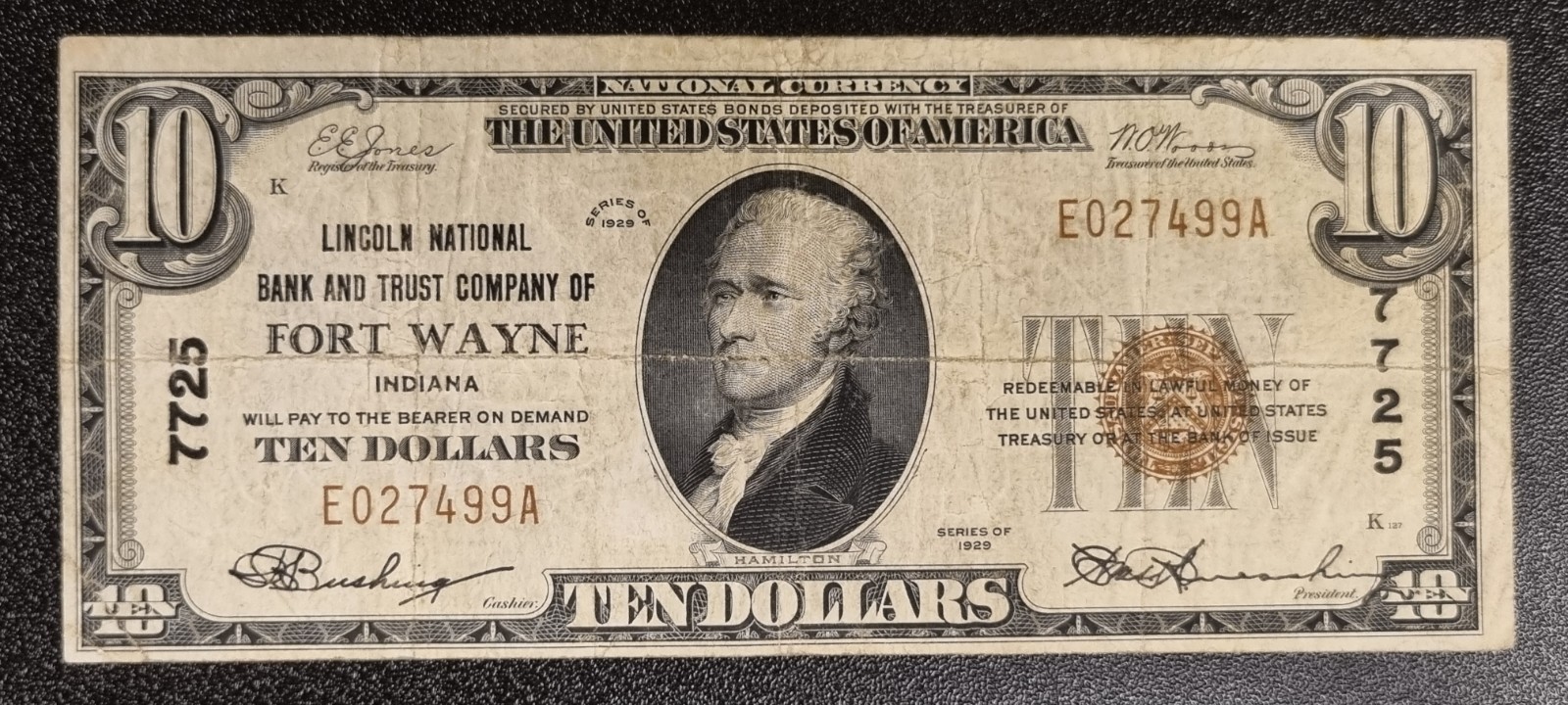 1929 Ten Dollar National Currency Note $10 Bill - Fort Wayne Indiana #92339