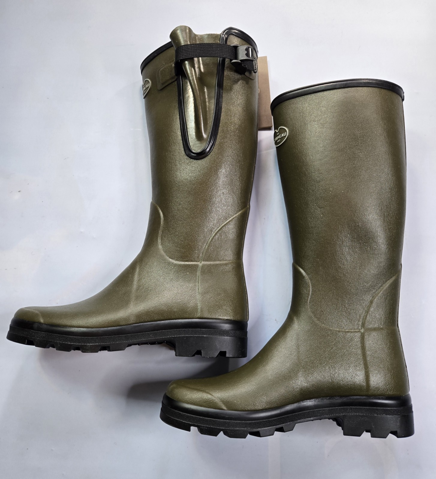 LE CHAMEAU VIERZON TARTAN JERSEY LINED MEN\'S DARK GREEN WELLINGTON BOOTS