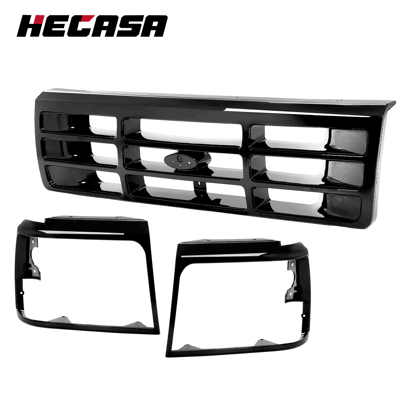 For 1992-1997 96 Ford F150 F250 Bronco Grille Headlight Door Black Grilles