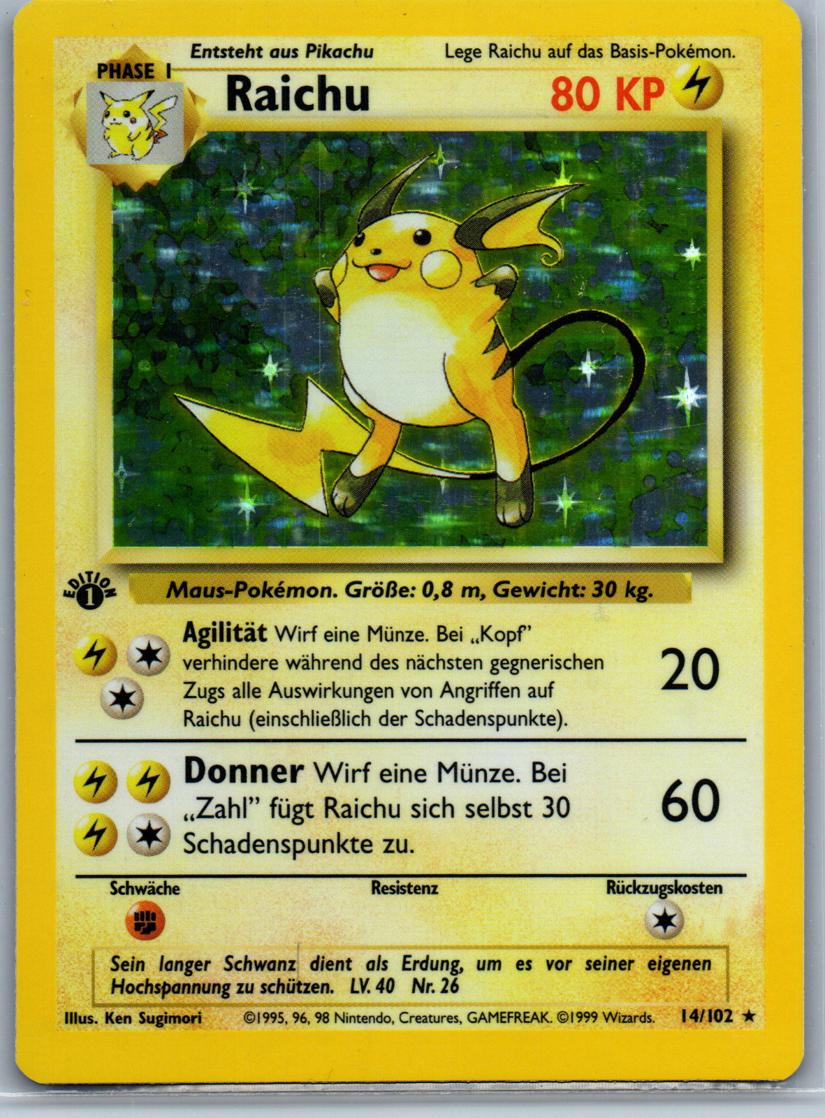 GERMAN Raichu Base Set 1st Edition Holo #14/102 GERMAN Raichu Base Set 1st Edition Holo #14/102