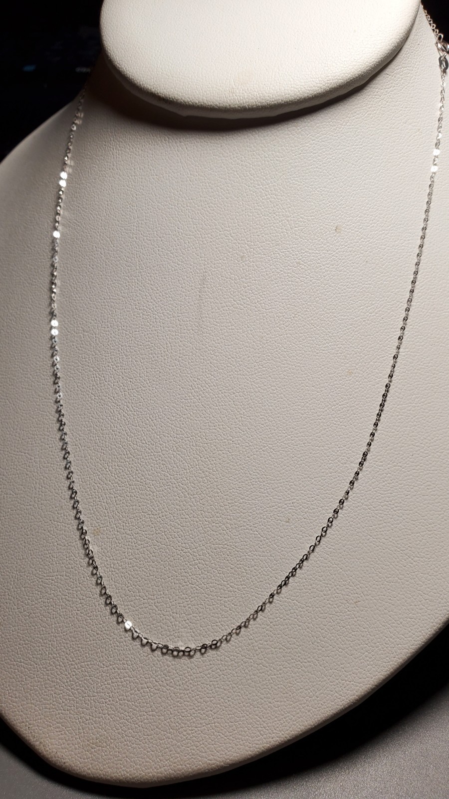18K (AU750) Solid White Gold 0.9mm Cable Thin Adjustable Chain Necklace 17.5