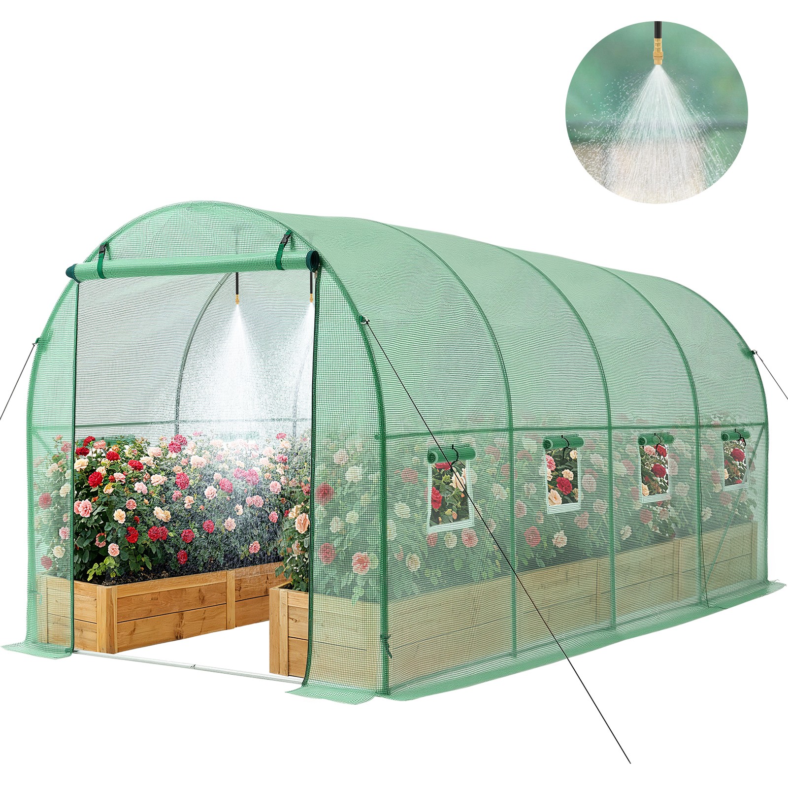 VEVOR Walk-in Tunnel Greenhouse 15 x 7 x 7 ft Galvanized Frame PE Cover Green