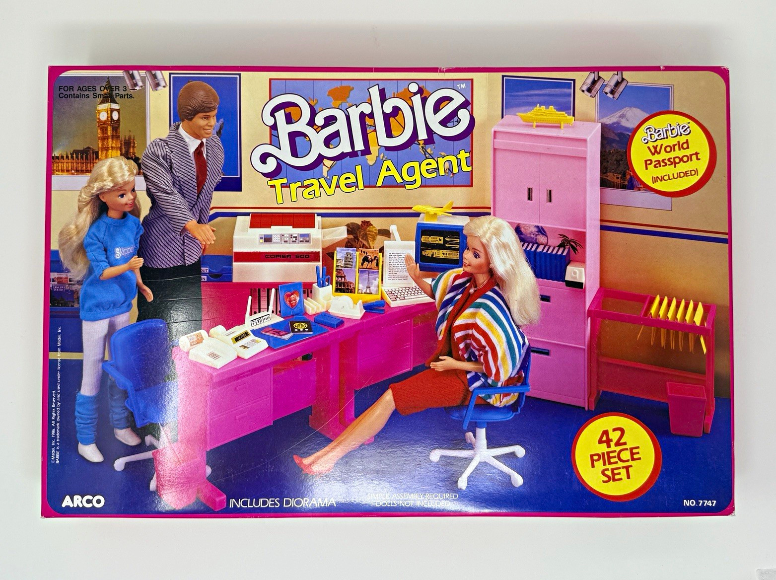 Vintage 1986 Barbie Travel Agent 42 Piece Set ARCO #7747 NOS Open Box