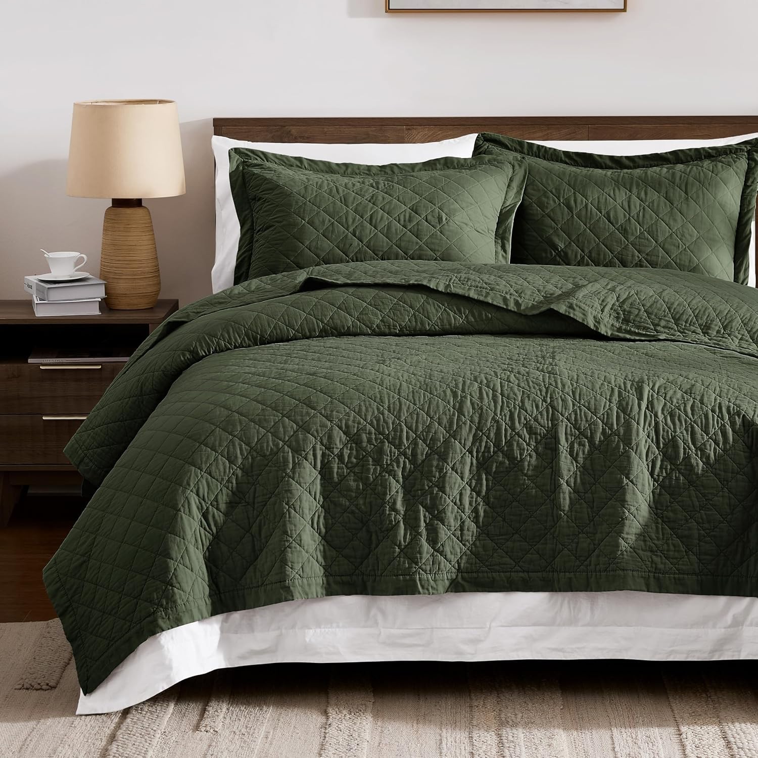 Farmhouse Elegant Olive Green 100% Cotton Quilt Set - All-Season Comfort & Style