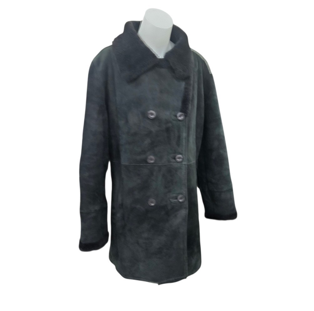 VTG Via Veneto Black Spanish Lamb Shearling Women\'s Coat Sz M Suede  Italian