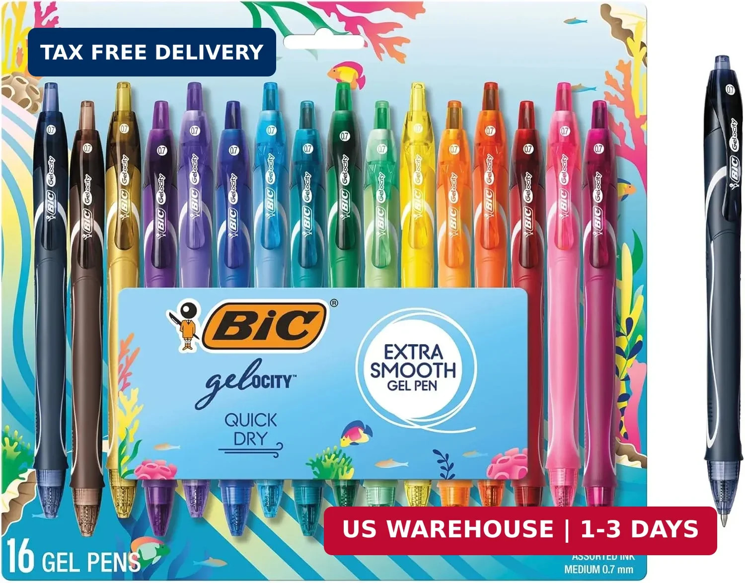 BIC Ocean Themed Gel Pens, Assorted Colors, Medium Point, 0.7 mm, 16-Count | Gel