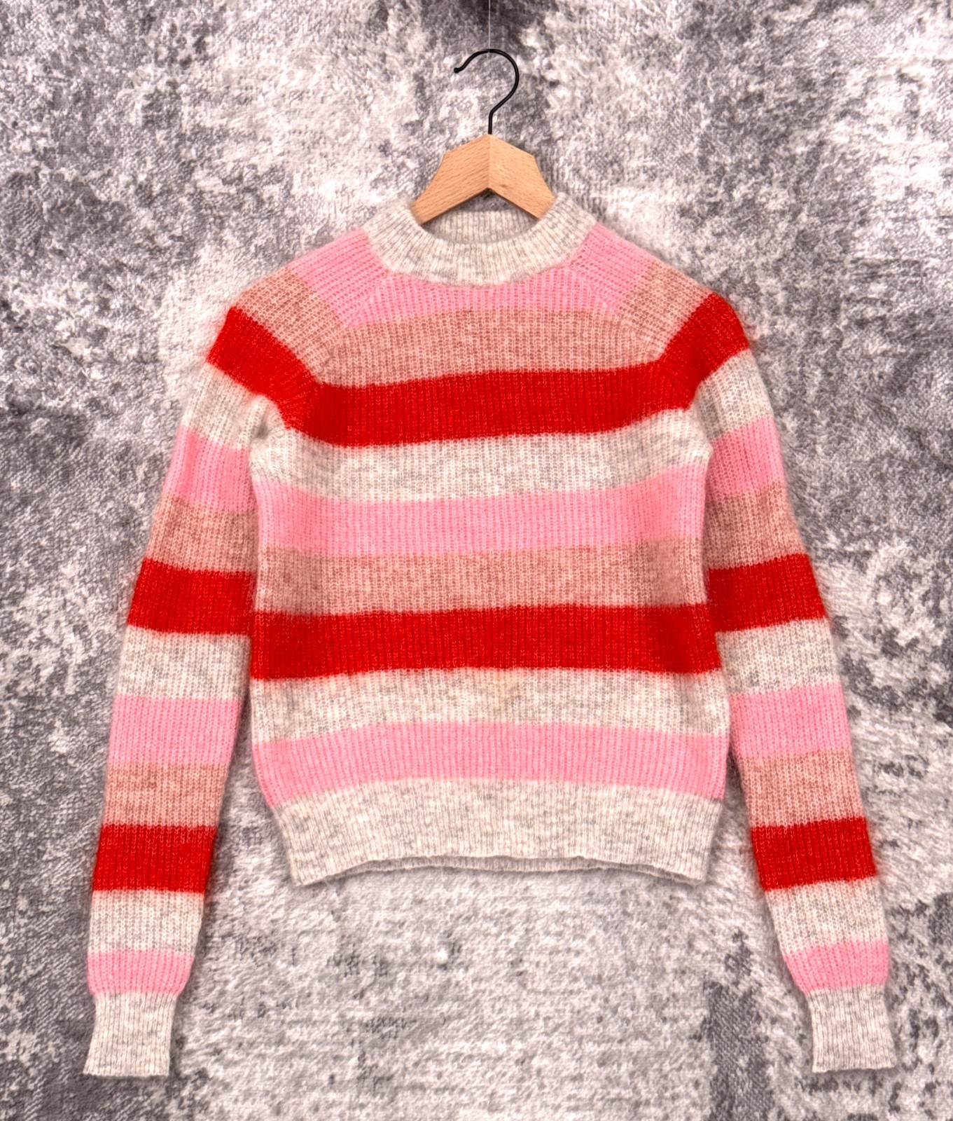 Ganni Sweater Small Womens Mohair Wool Blend Knit Striped Cropped Pullover Ganni Sweater Small Womens Mohair Wool Blend Knit Striped Cropped Pullover