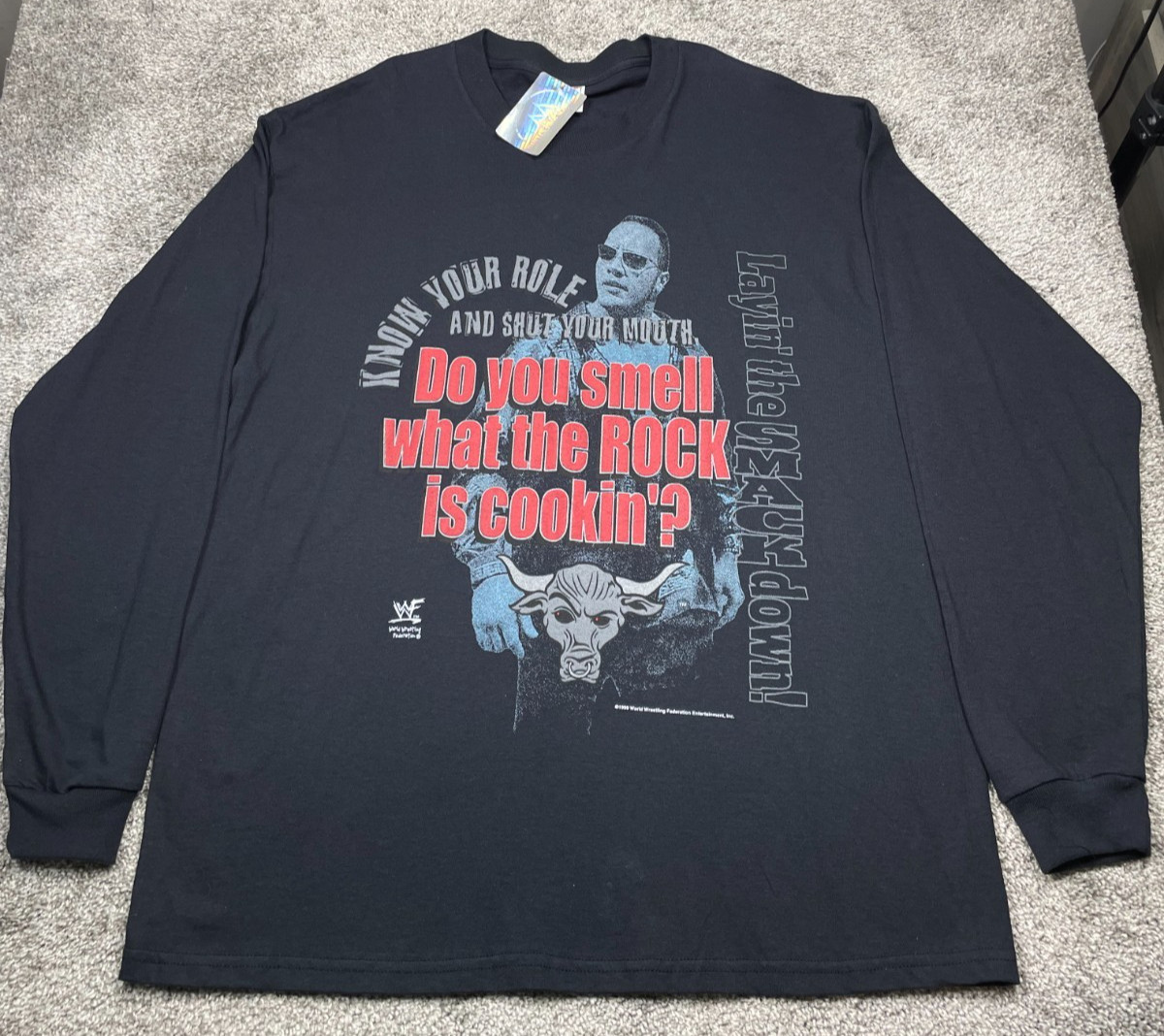 Vintage 90's WWF The Rock Shirt Men's XL Black Deadstock Delta Pro Hologram Tag