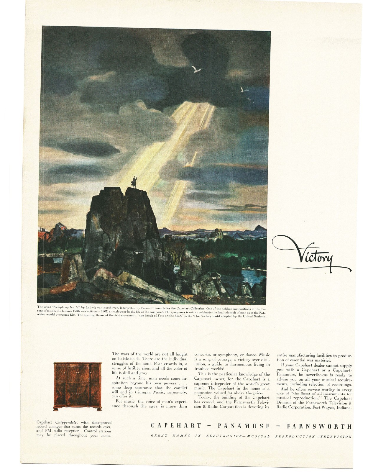 1942 Capehart Panamuse Chippendale Radio WW2 Vintage Print Ad Lamotte Art