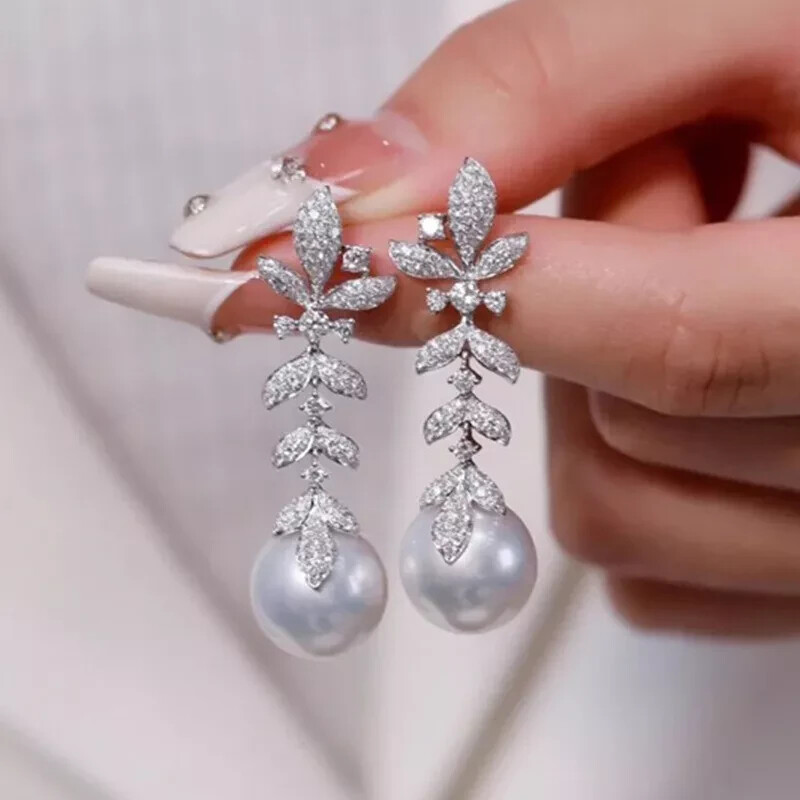 Gorgeous AAAA 9-10mm Genuine Natural South Sea White Round Pearl Earring 925S