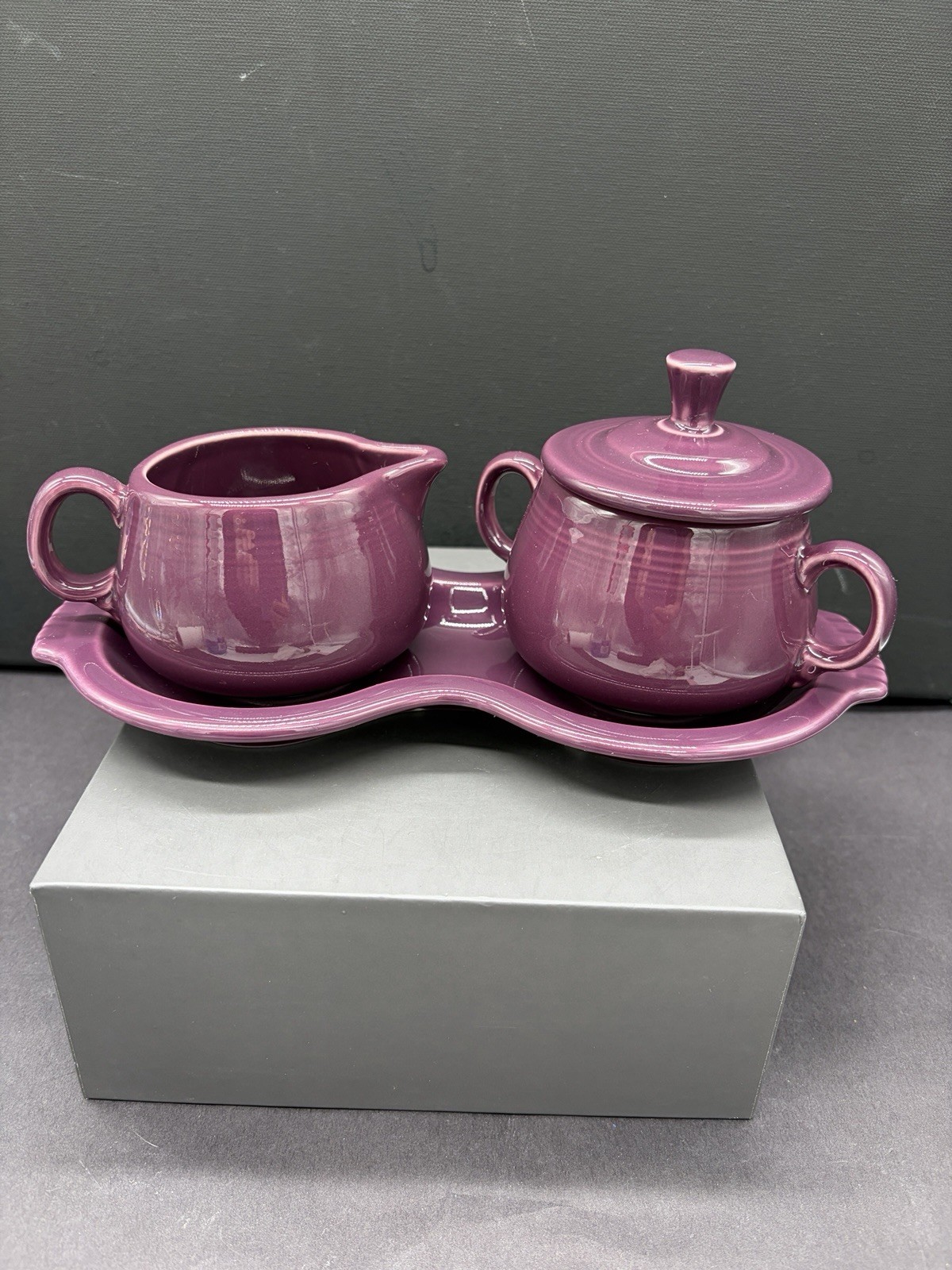 Fiesta HEATHER Figure 8 Tray + Creamer + Covered Sugar Fiestaware Purple Retired