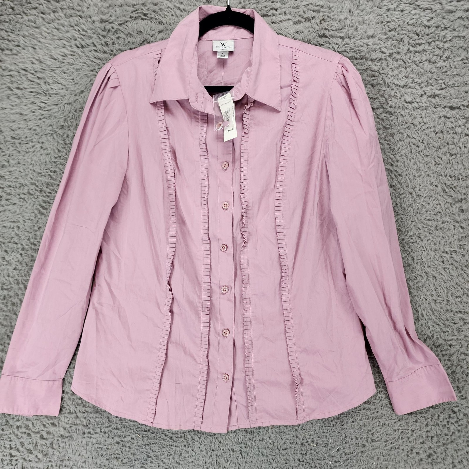Worthington Shirt Womens Large Purple Button Up Ruffle Blouse *NWT* Worthington Shirt Womens Large Purple Button Up Ruffle Blouse *NWT*