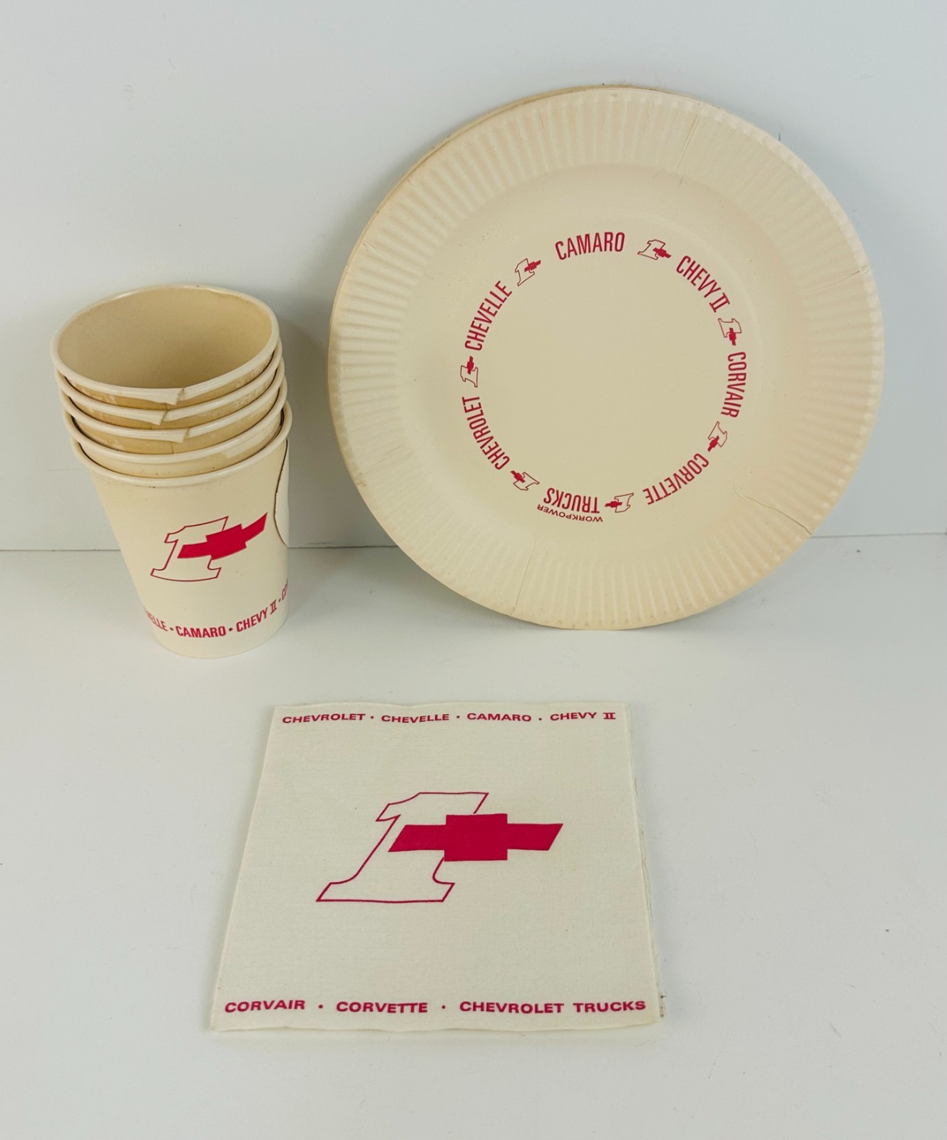 Vtg Chevrolet Advertising paper cups plates & napkins lot of 5 each collectible