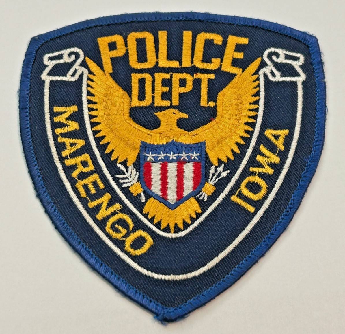 Vintage Marengo Iowa Police Large Letters Patch Uniform Take Off Vintage Marengo Iowa Police Large Letters Patch Uniform Take Off