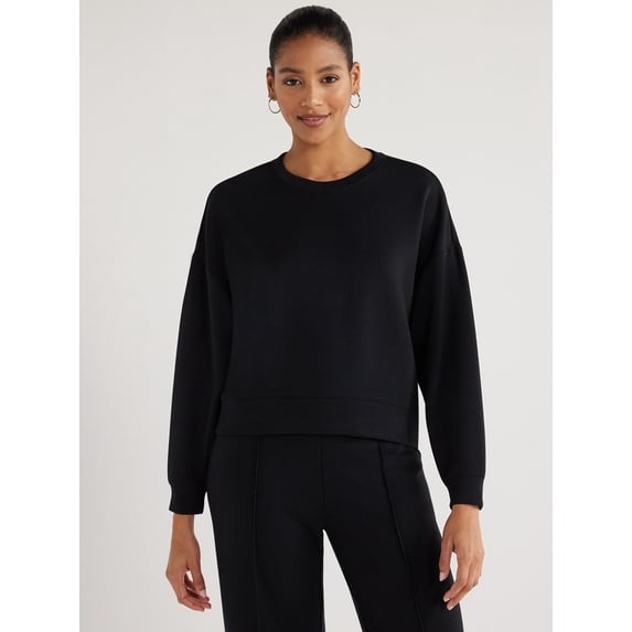 Scoop Women\'s Size M Black Ultimate Scubaknit Cropped Sweatshirt with Drop Scoop Women\'s Size M Black Ultimate Scubaknit Cropped Sweatshirt with Drop