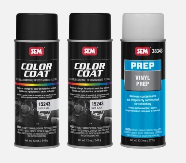SEM 2 Pack 15243 Color Coat Satin Black + Vinyl Prep Restoration Kit