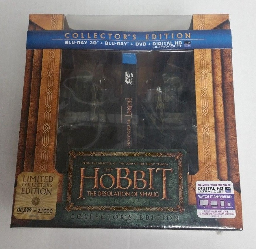 Hobbit Desolation of Smaug 3D Blu-Ray Collector with Bookends/Statues NEW SEALED Hobbit Desolation of Smaug 3D Blu-Ray Collector with Bookends/Statues NEW SEALED