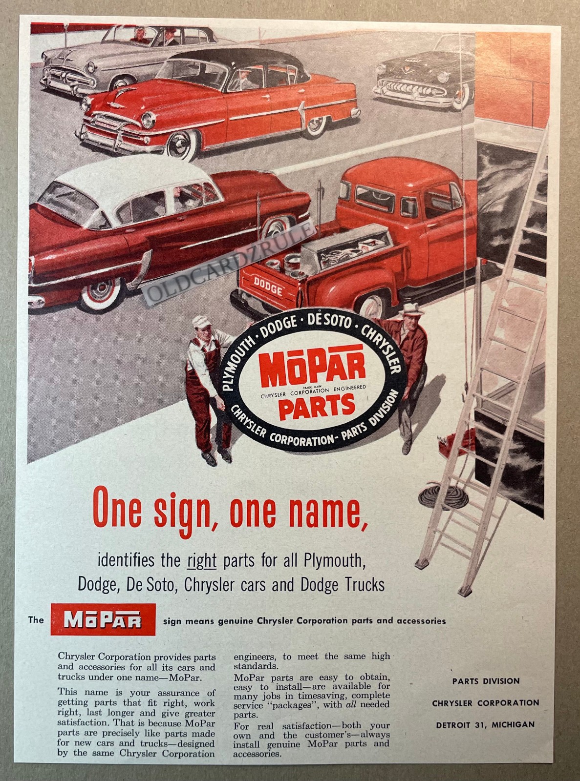 Original 50's Ad *MOPAR* Parts for Dodge,Chrysler,Plymouth Cars & Trucks