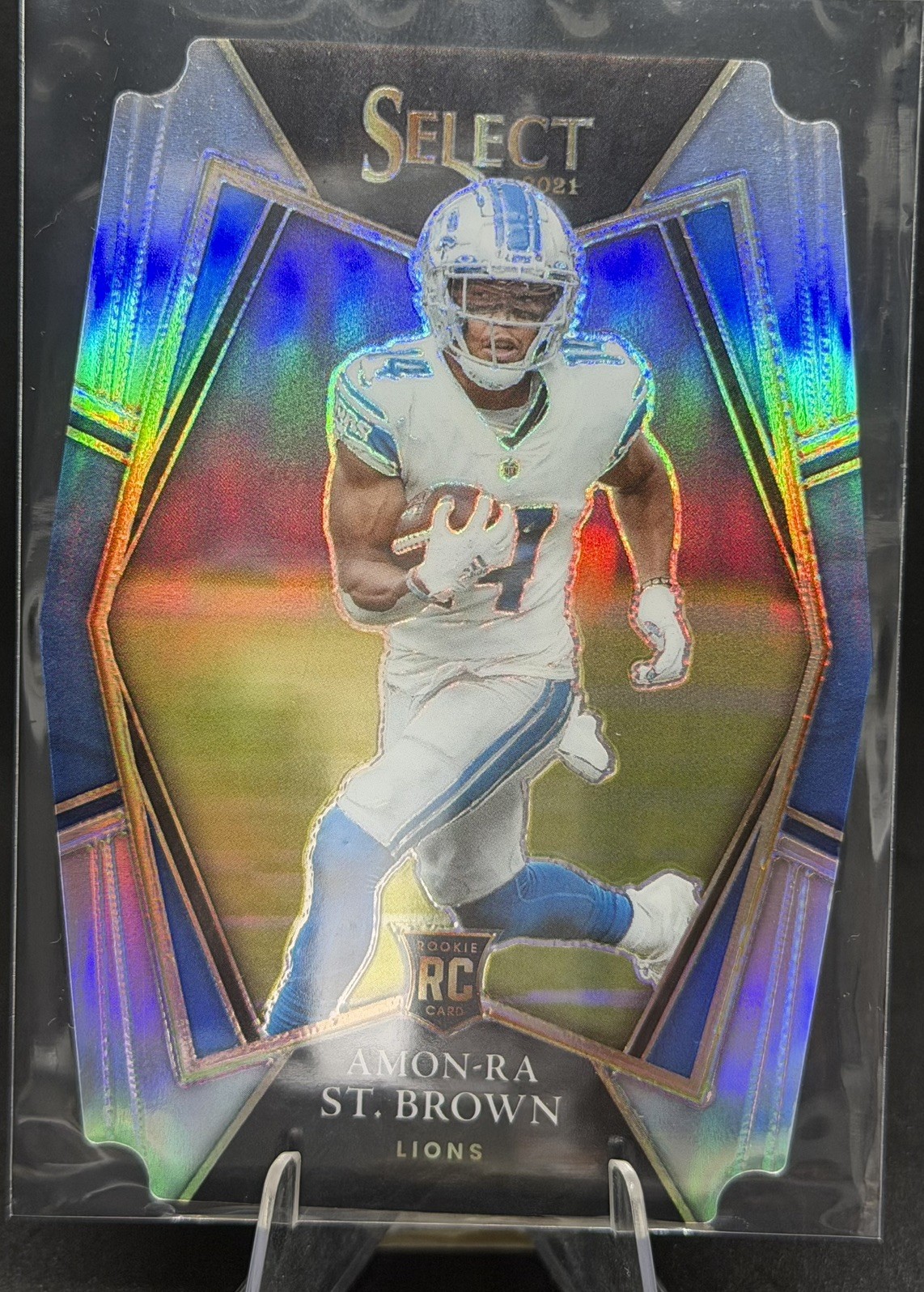 2021 Panini Select Premier Level Amon-Ra St. Brown #173 Silver Prizm Die-Cut RC 2021 Panini Select Premier Level Amon-Ra St. Brown #173 Silver Prizm Die-Cut RC