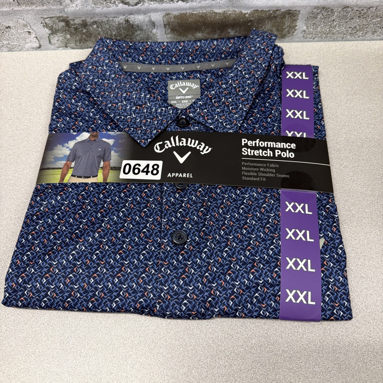 Callaway Opti•Dri Geometric Polo Shirt Mens XXL Blue Golf Performance Stretch