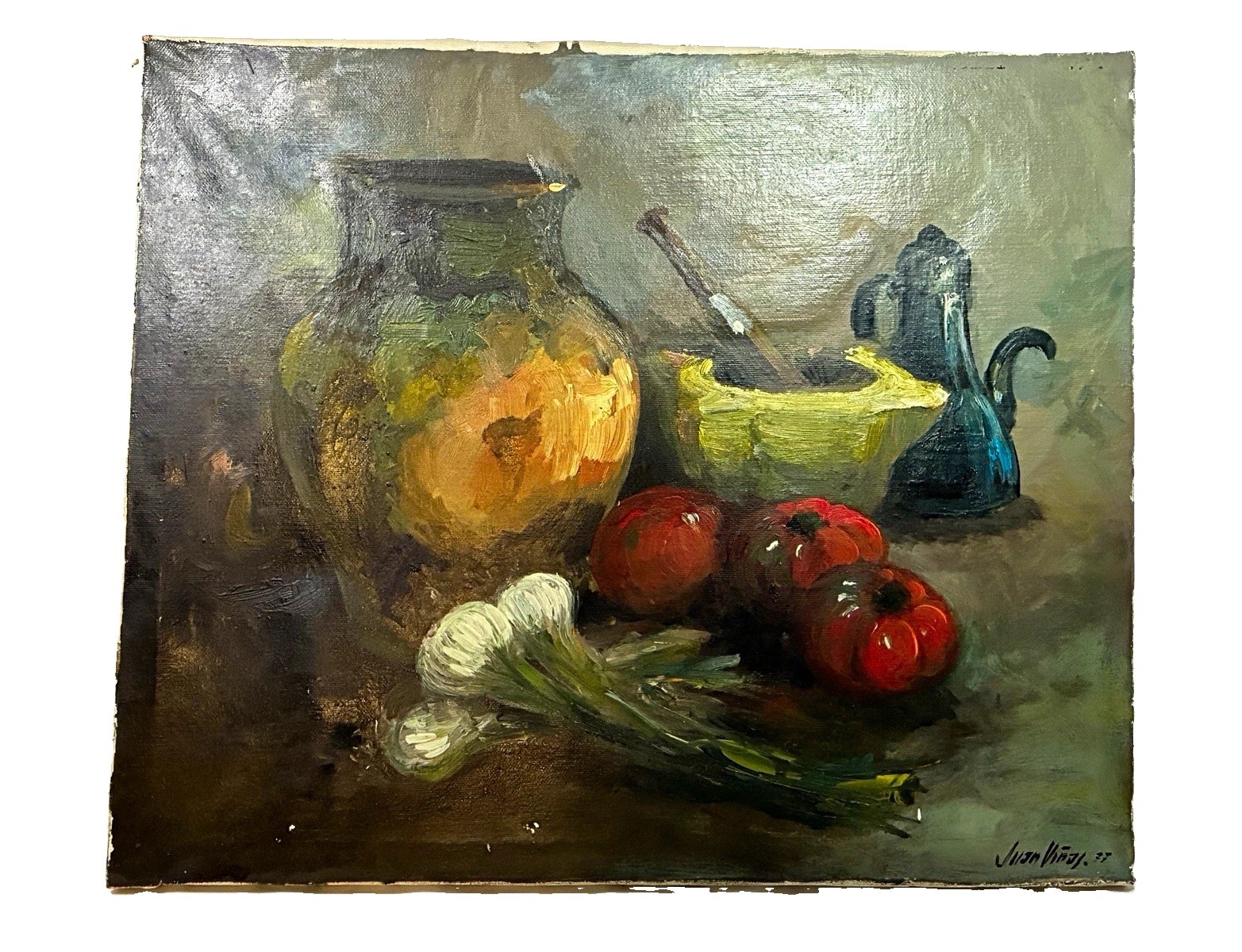 Juan Vinas Signed Original Oil on Canvas Spanish Bodegon Still Life 24x20