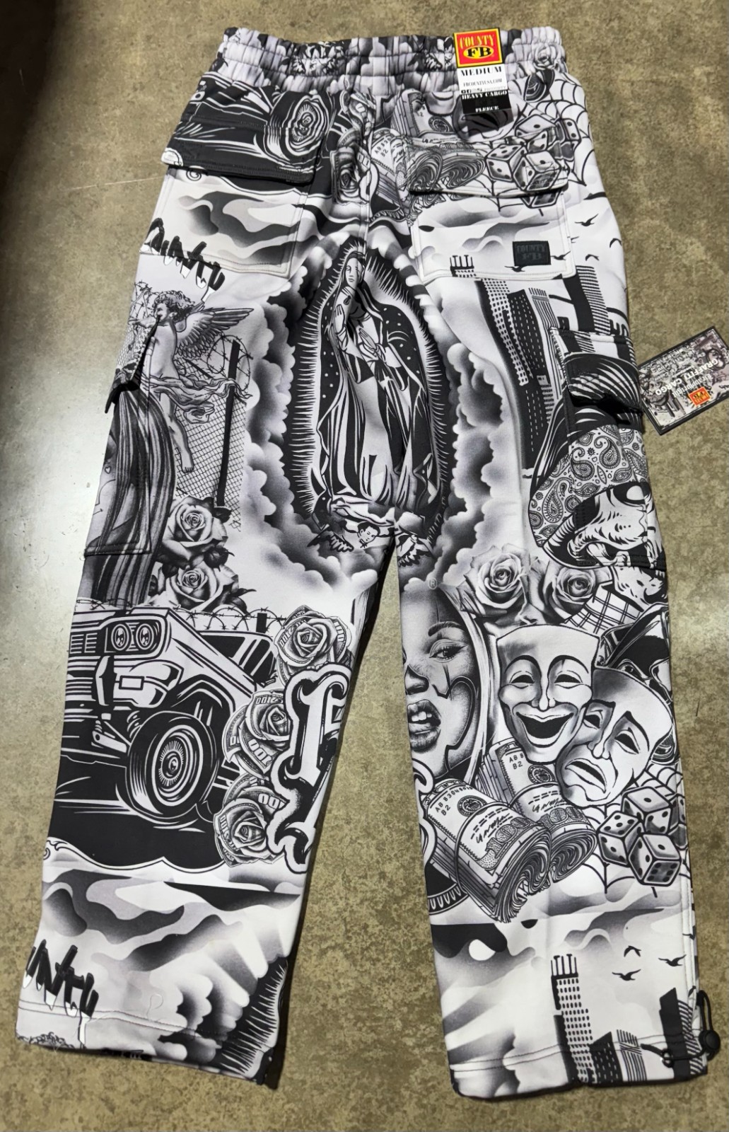 FB County Men\'s Heavyweight Graffiti Baggy Cargo Sweatpants Unisex S-3XL
